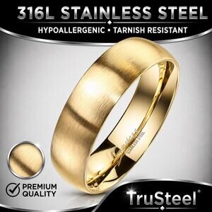 Classic Dome Gold PVD‎ Stainless Steel Band Ring 6mm width Size 9